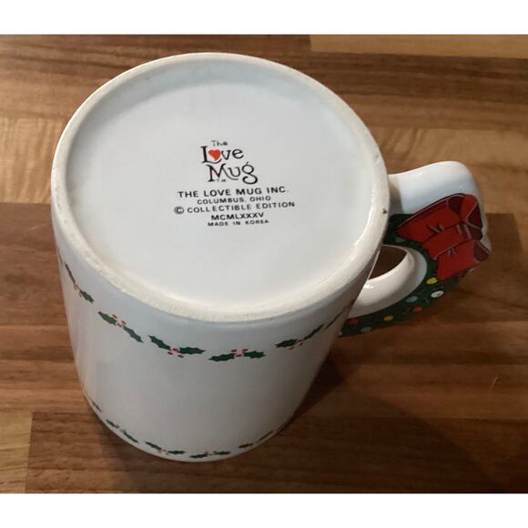 Vintage 1985 Christmas Santa Wreath Handle Coffee Mug The Love Mug - Picture 10 of 10